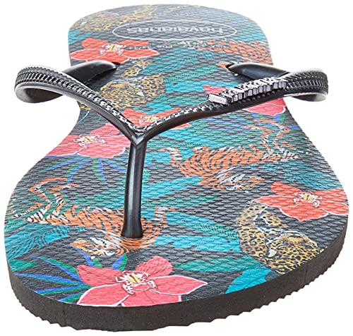 Chinelo Slim Tropical, Havaianas, Feminino, Preto/Cinza Dark Metalico, 37/38