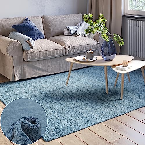 MY-RUG Handloom Wollteppich Devi 200 x 140 cm - Beruhigendes Blau...