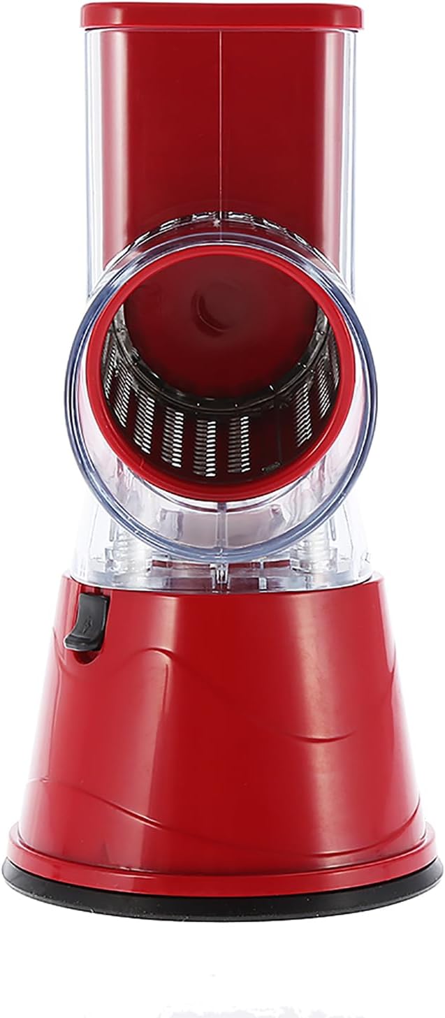 Zerodis Cheese Grater Hand Crank Graters Cheese Shredder with 3 Interchangeable Drums Ergonomic Hand Crank Suitable for Vegetables Potatoes Nuts Hash Browns Onions Grater (Red)