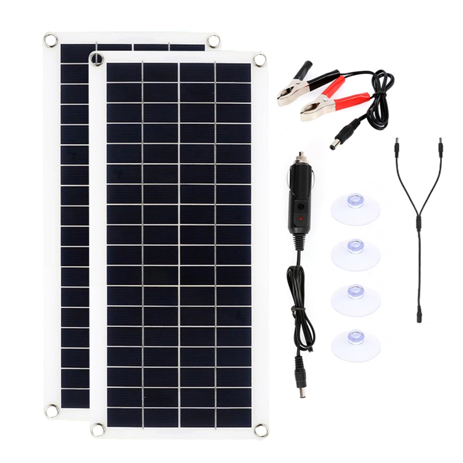 300W flexibles Solarpanel 12V Ladegerät Dual USB mit 10A-60A Controller Solarzellen Power Bank for Telefon Auto im Freien Einfache Installation(2pcs solar panel)