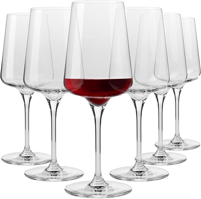 Krosno Kieliszki do czerwonego wina | Elegancki design | Zestaw 6 kieliszków | 500 ML | Tradycyjne rzemiosło | Idealne do Domu, Restauracji i na Przyjęcia | do Zmywarki