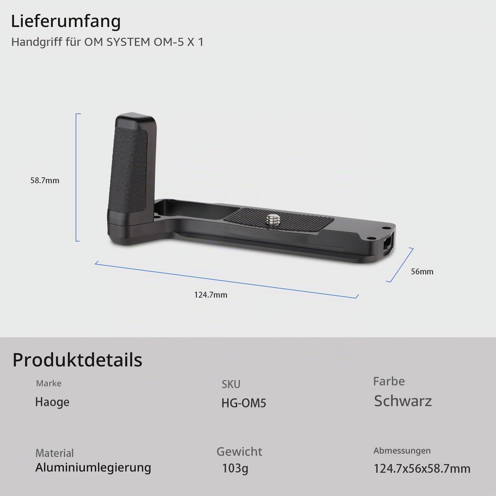 Haoge HG-OM5 Kamera-Halterung, Handgriff für OM System OM-5, integrierte Arca Swiss Standard-Schnellwechselplatte