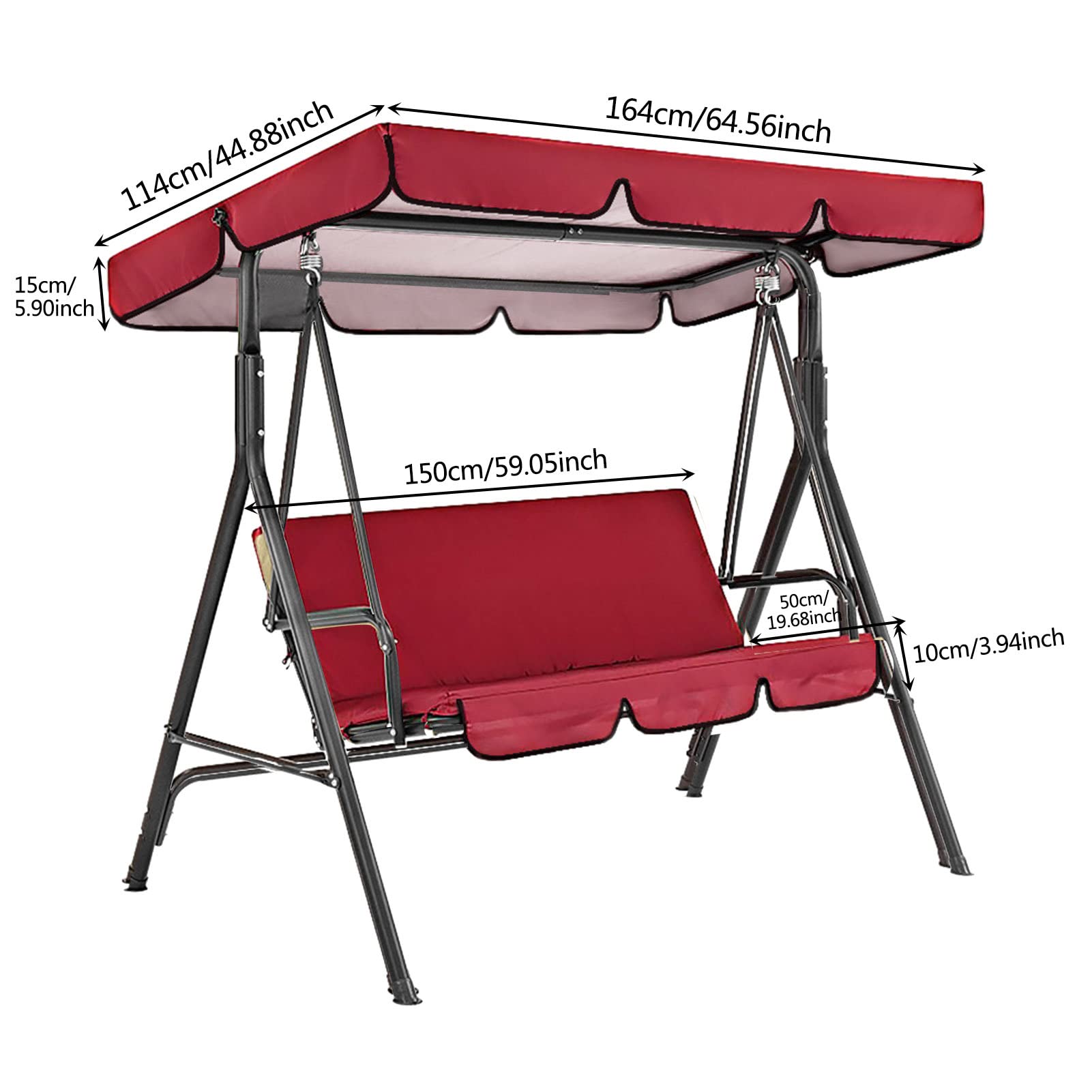 Set di cuscini per dondolo da giardino a 3 posti, baldacchino resistente alle intemperie per il relax del patio e del cortile, comodi cuscini di ricambio