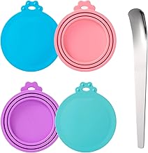 Silicone Lid Cat Food Wet Pet Food Lid, Lids for Canned Cat and Dog Food with Spoon Pet Accessories, Set of 4