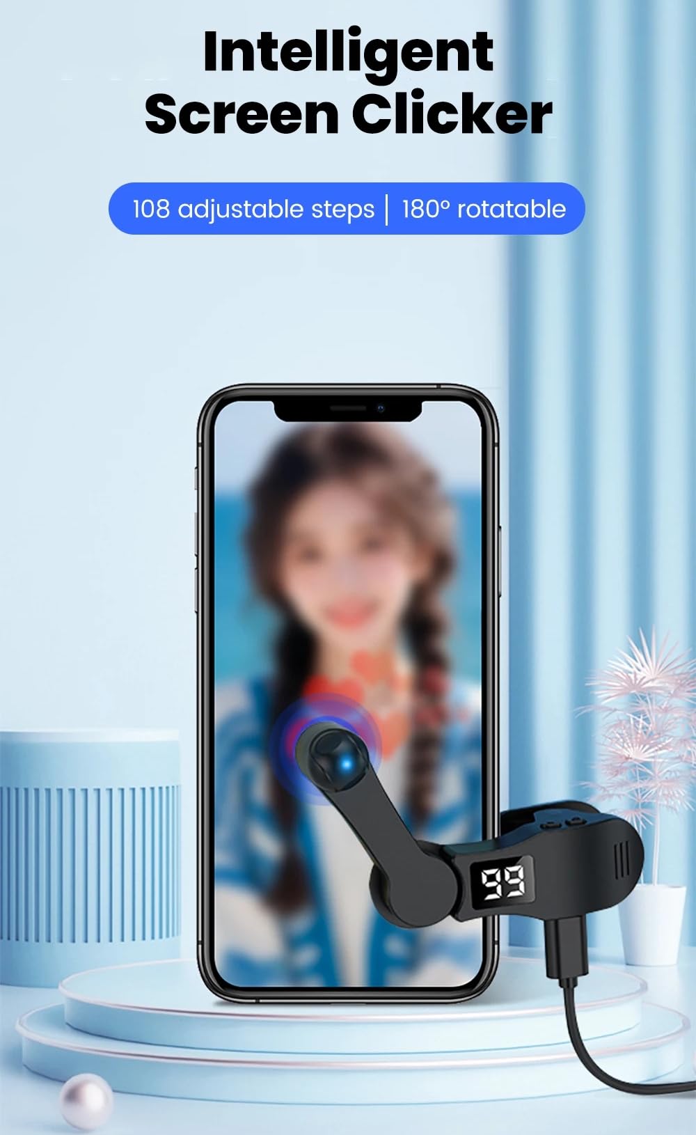 Clicker automatico per schermo, schermo automatico, clic rapido per video live streaming, strumenti di presa USB simulatore, clic sulle dita sullo schermo silenzioso con indicatore LED