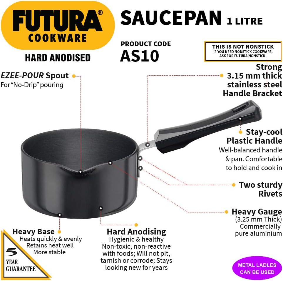 Futura L87 Hard-Anodised SaucePan Easy Pour Spout Hawkins Small - 1 Litre/Quart