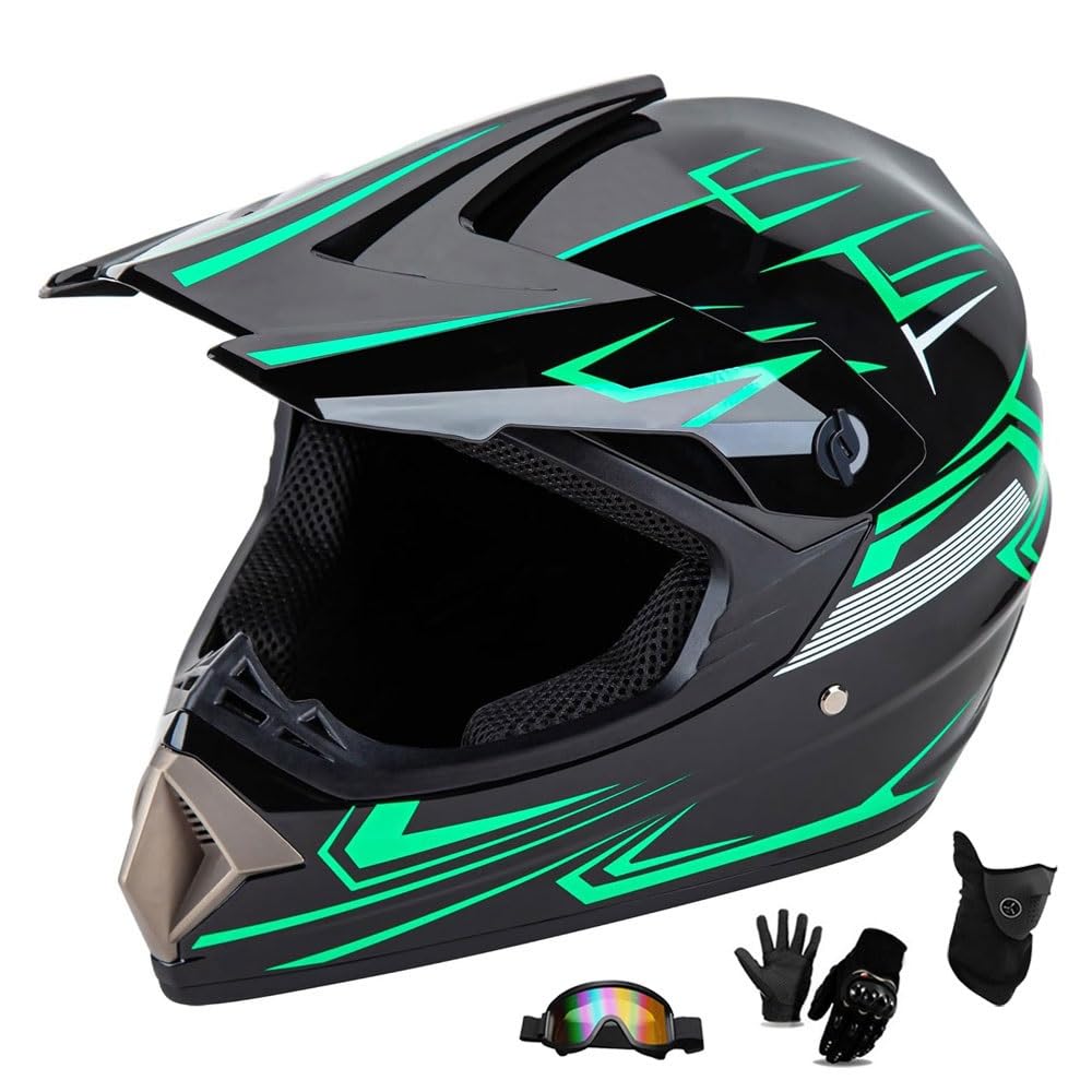 Casque VTT pour Jeunes, Homologué Dot, pour Enfants, Motocross, BMX, Tout-Terrain, Kart, avec Lunettes, Gants, Masque