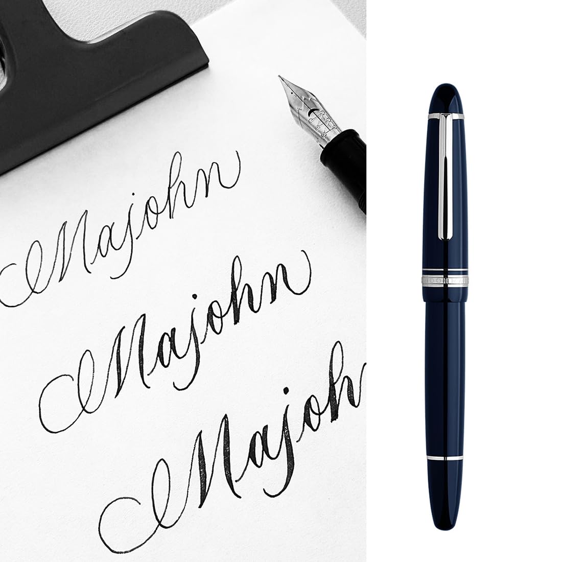 erofa Majohn P136 Piston Fountain Pen Flex Nib, Dark Blue Resin Flexible Writing Pen Set