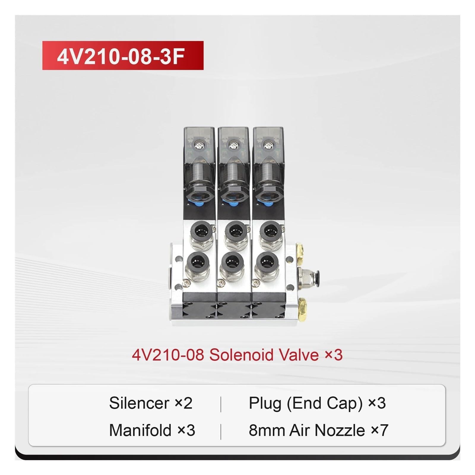 Electroválvula neumática 4V210-08, 5/2 vías, CC, 24 V, CA, 220 V, doble bobina, control de aire(4V210-08-3F)