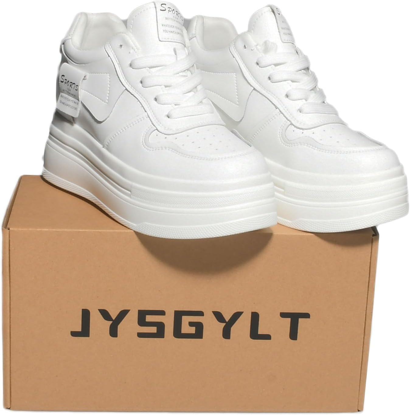 3 inch Platform Sneakers for Women - Chunky White Leather Shoes with 5.5cm Heel & 2cm Platform Shoes, Cushioning Comfortable Footwear for Walking, Casual Women's Fashion Sneakers Non slip sole - Image 8