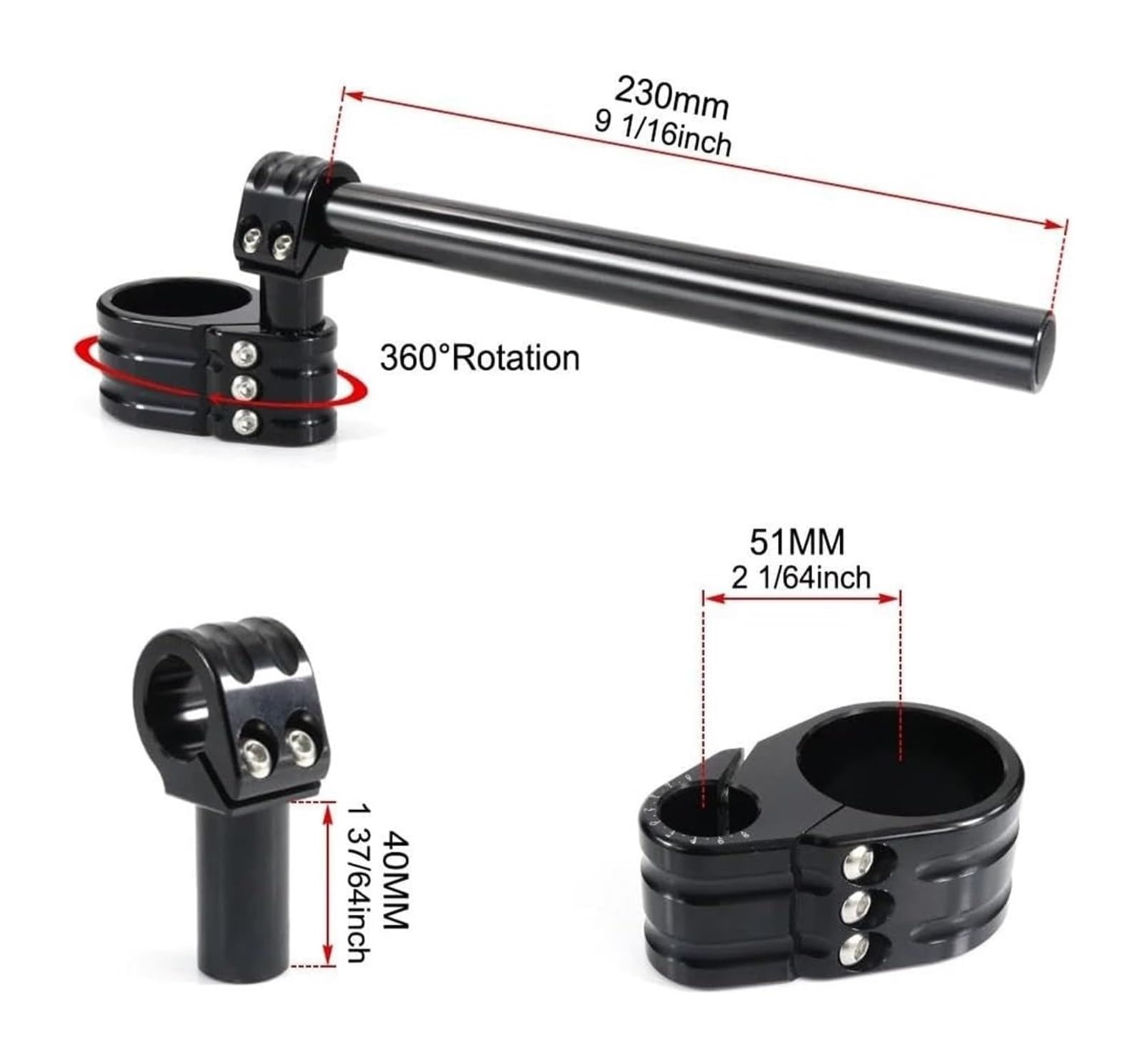 Kit De Rehausseurs Guidon pour Moto Réglables Fixations Universelles pour 50 Mm Rehausse De Guidon