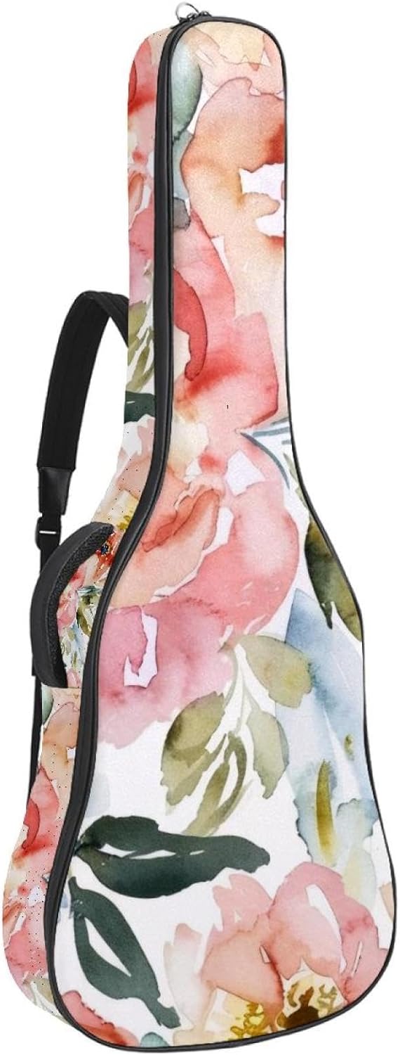 Acoustic Guitar Gig Bag 1 cm Thick Padding, Waterproof Electric Guitar Bag 40-42 Inch Guitar Case Backpack with Dual Shoulder Strap, Colorful Watercolor Floral Flowers