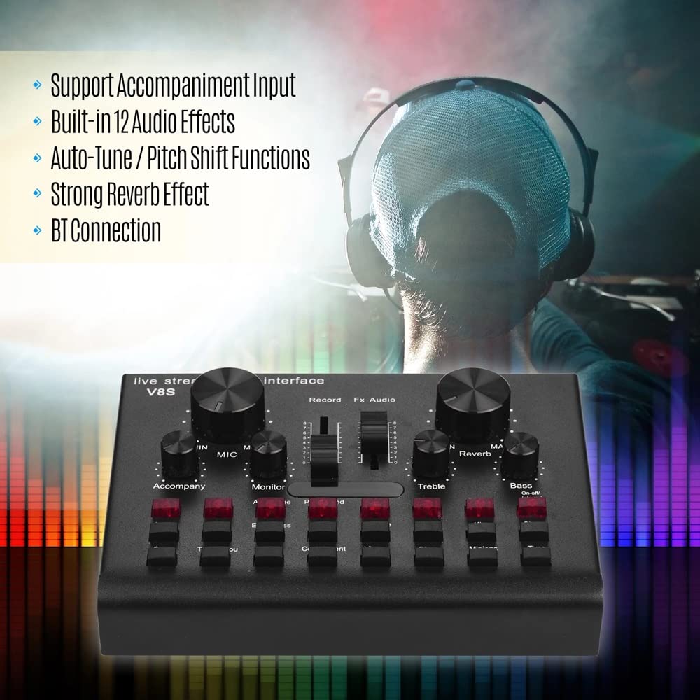 Mixer Audio USB Multifunzionale, Scheda Audio per Streaming Live, Dispositivo vocale, Attrezzatura per Karaoke DJ con Volume Regolabile, connessione BT