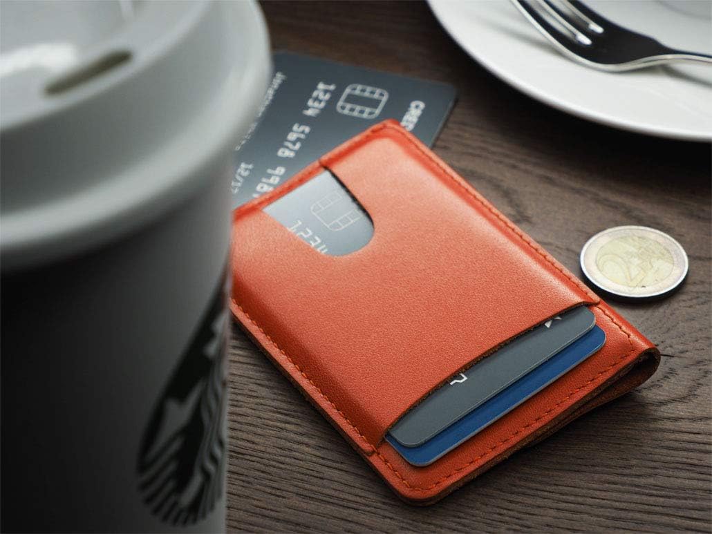PULARYS Mini Wallet RETRO - Made of Italian Leather - Separate Pockets for Banknotes, Coins, Credit Cards - 2 Snaps Fastening - For Men & Women - Orange Colour