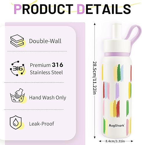 Miniatura 7 de Botella de agua aislada de 24 onzas, vaso con forro de acero inoxidable 316 con asa y popote, botella al vacío a prueba de fugas para gimnasio,
