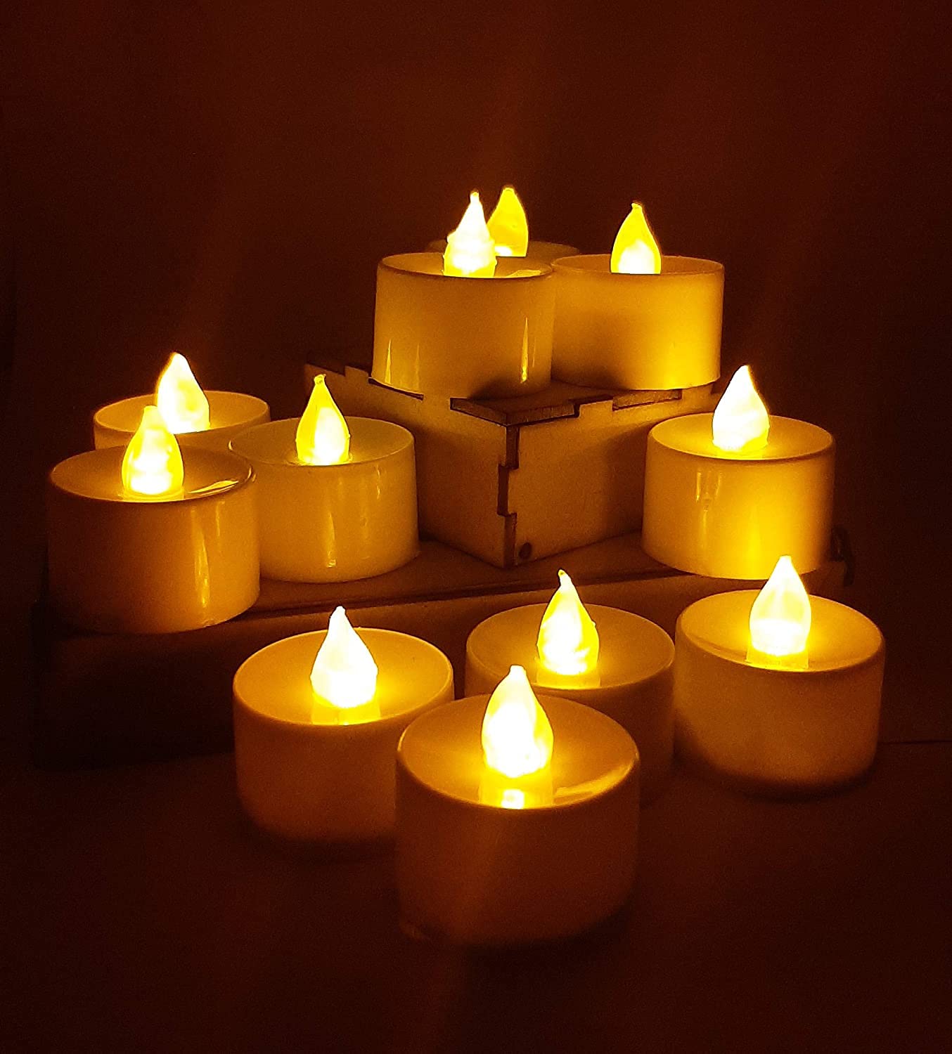 APNIMARKET LED Diya (100 Hour Life) Plastic Tea Light Diya Deepak LED Light LED Tea Light Candle-3.5 cm -Yellow (20Pc)