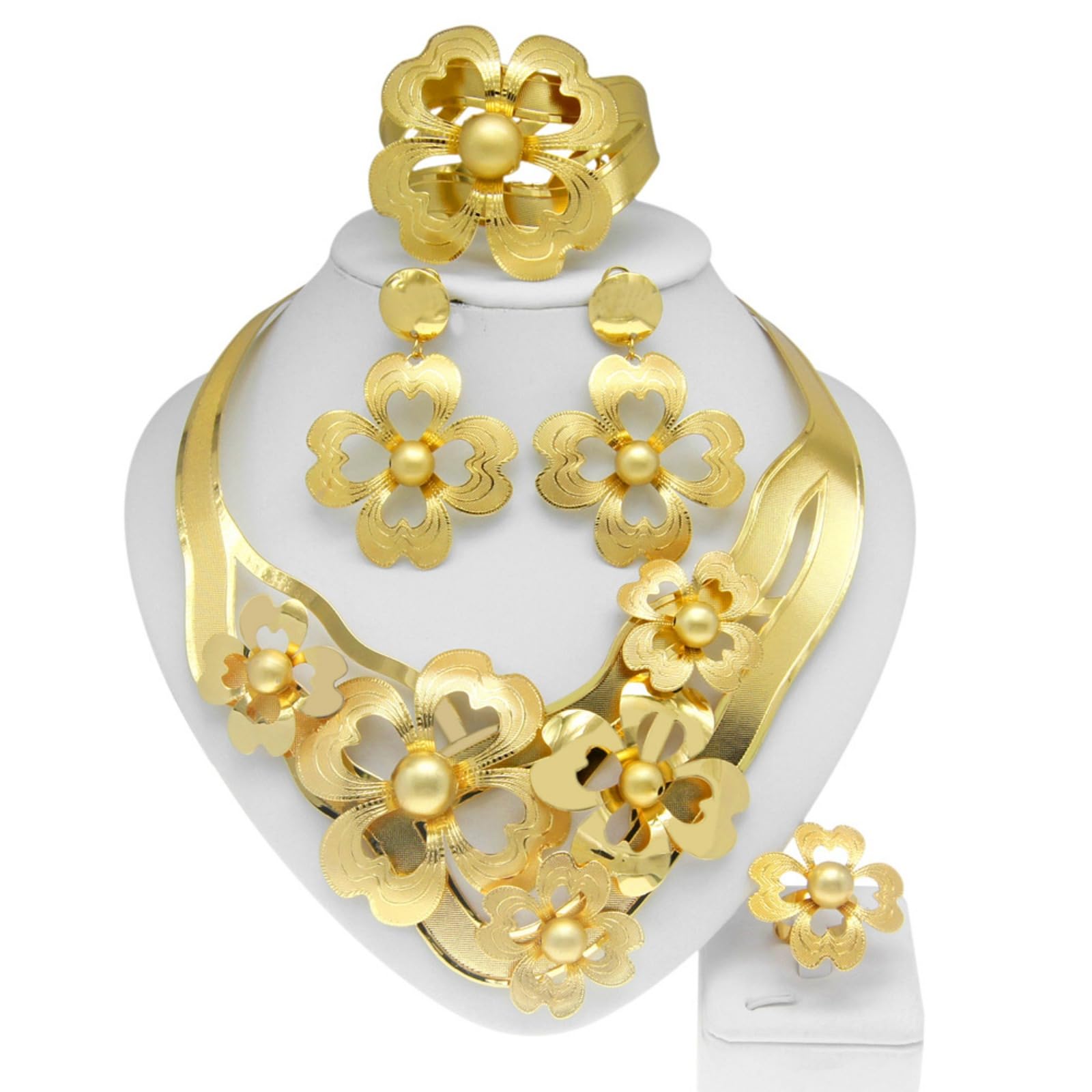 PCs funkeln 24.000 Hochzeit Schmucksets für Frauen Halskette Armband Ohrringe Ring Braut Party Prom Kostümzubehör Accessoires