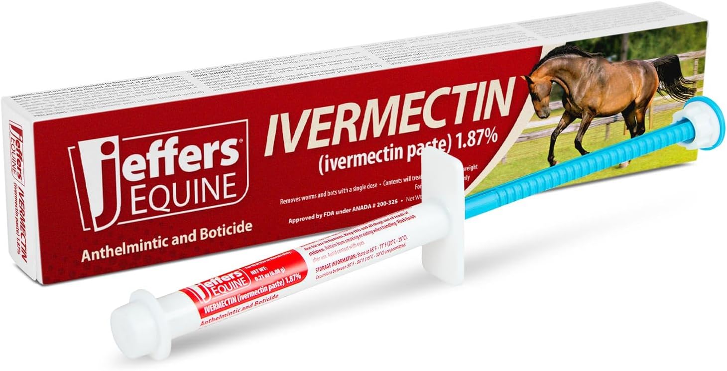 Jeffers Ivermectin Gel Dewormer for Horses - Apple Flavored, 1.87% Broad Spectrum Dewormer Paste - Effective Parasite Control for Worms, Pinworms, Bots & More - Safe for Equine of All Ages- 1 Pack