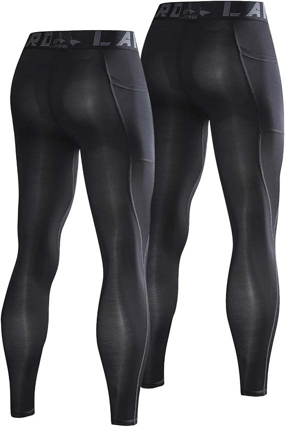 LAFROI Men's 2-Pack Athletic Cool Compression Fit Tights Leggings