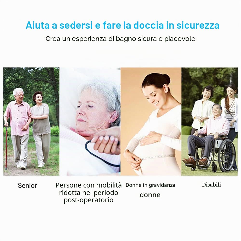 Panchina da doccia pieghevole a parete, per vasca da bagno, con piedini antiscivolo, fori di scarico per anziani con disabilità
