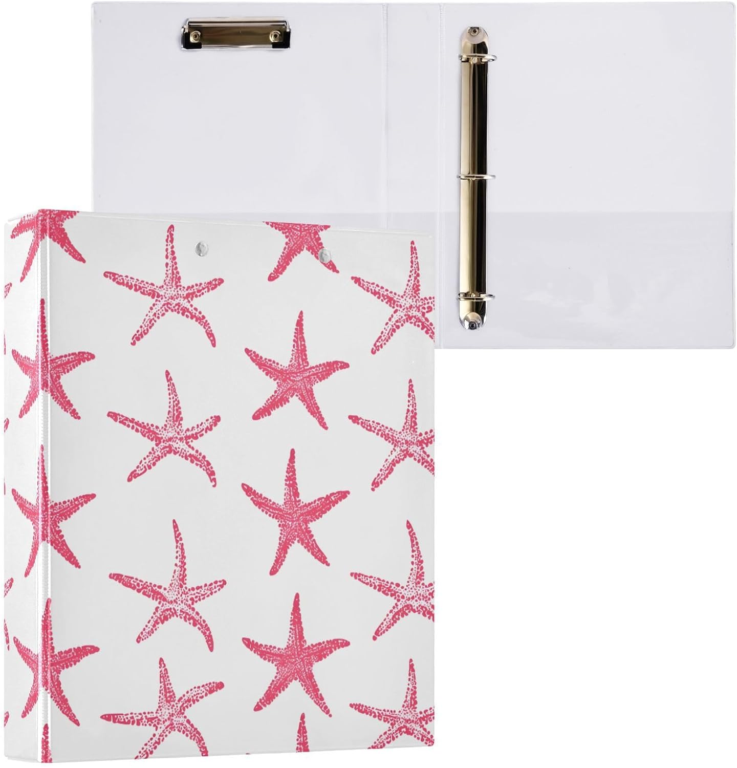 3 Ring Binder Pink Starfish Nautical Coastal Ocean C 1.5 inch Binders Three Ring Binders with Clipboard Fit 8.5'' x 11'' Paper 3 Interior PVC Clear Pockets for Office Supplies - Image 5