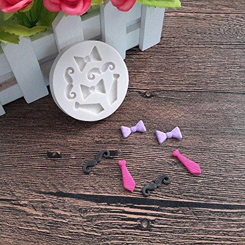 Moldfun Tiny Size Bow Tie Necktie Mustache Silicone Mold For Fondant Sugar Craft Mould Chocolate Candy Craft Cake Topper Decorating (Pink/White) #TOP3
