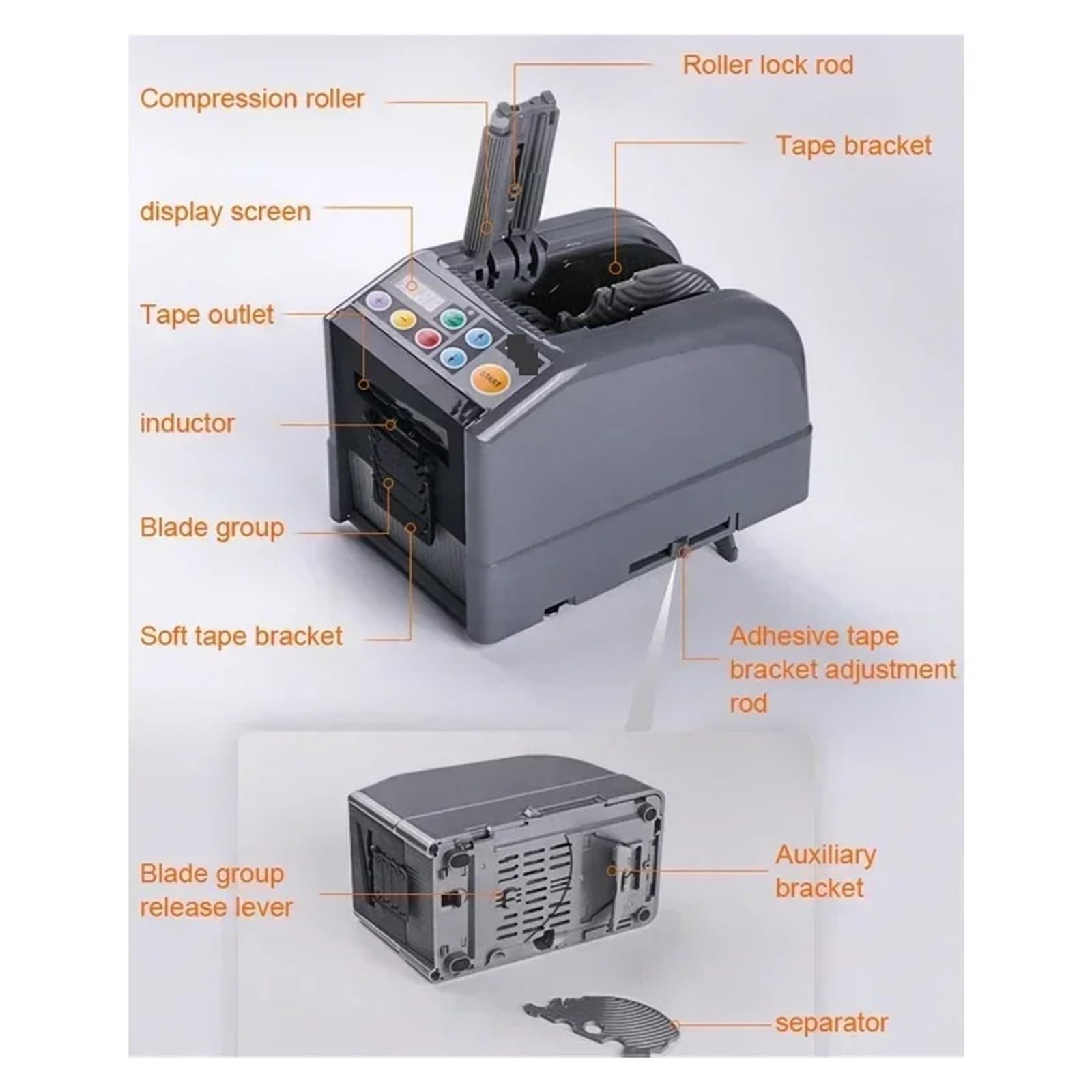 Dispenser Nastro Adesivo, Dispenser automatico di nastro Tagliatrice elettrica di nastro adesivo Taglierina bifacciale Macchina imballatrice Taglio adesivo,Ottimo per Ufficio(220)
