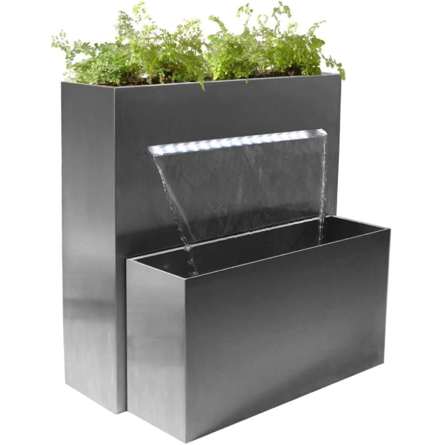 Primrose 89cm Stainless Steel Sutherland Falls Blade Waterfall Cascading Water Feature with Planter & LED Lights