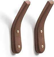 2-Pack Natural Walnut Wood Wall Hooks - Minimalist Mid-Century Modern Coat Hooks for Entryway, Boho Decor, Towels, Hats - Easy Install