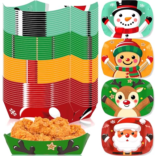 Geefuun 50Packs Christmas Party Supplies Food Trays - Disposable Paper Serving Snack Plates for Xmas Holiday