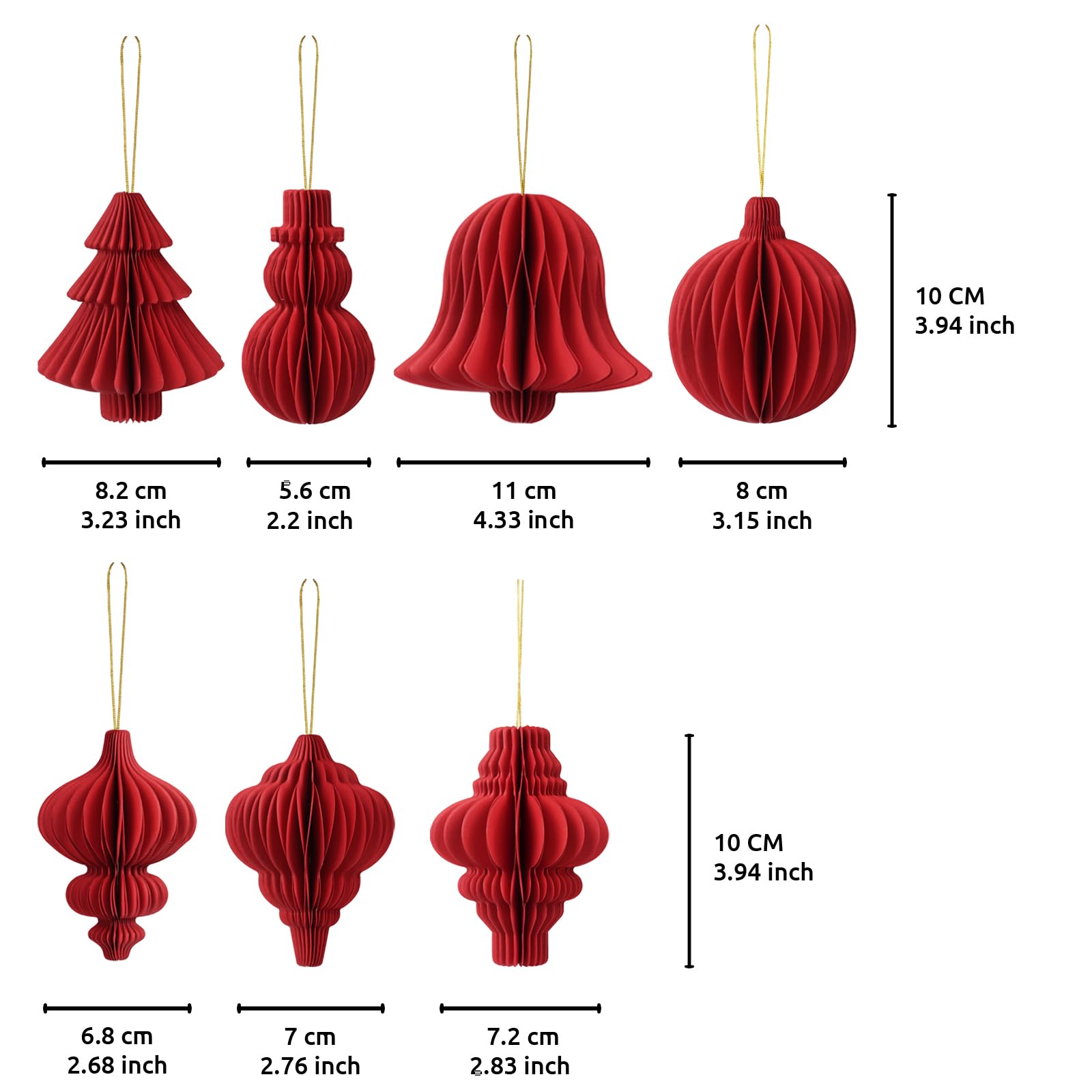Lot de 21 décorations de fête de Noël en papier nid d'abeille, décorations à suspendre pour sapin de Noël, cloches, boules, lanternes, plafond, mur, décoration d'intérieur