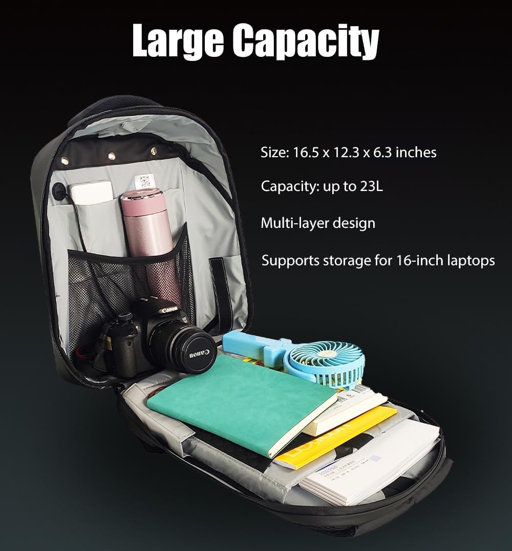 LED Backpack Waterproof with UHD 96 * 128 Pixel LED Display Screen, App Control Customized LED Bag for Motorcycle, 16-inch Laptop, Travel, Advertisement, Graffiti, School, Party (Black)