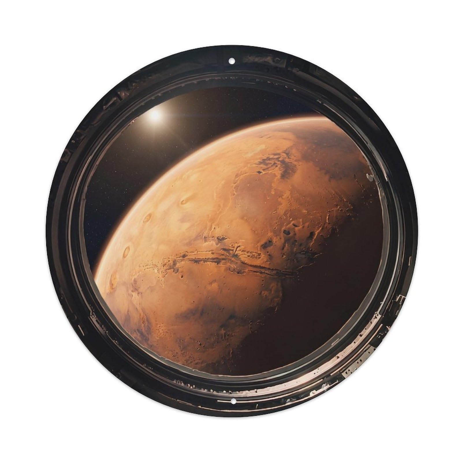 Metal Tin Sign Red Planet Surface from Space Station Porthole