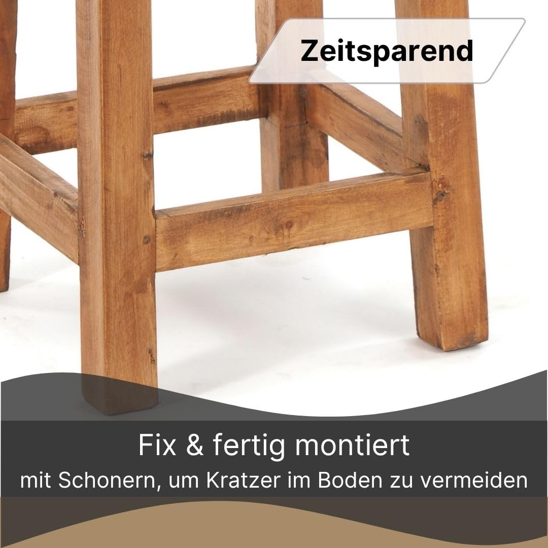 DESIGN DELIGHTS RUSTIKALER Holz SITZHOCKER Madero | 48x30x30 cm (HxBxT), Recyclingholz | Holzhocker | Farbe: 08 honigfarben gewachst