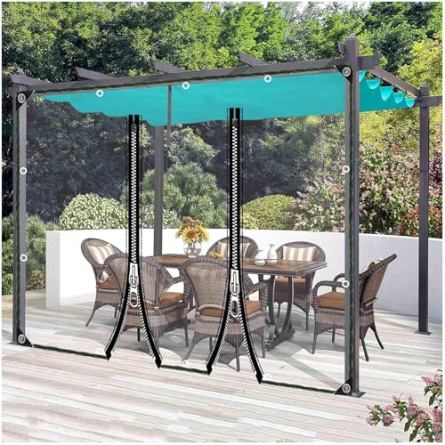 Paneles laterales de lona transparente impermeable con puerta con cremallera, resistentes a los rayos UV, cortinas de lona transparente para pérgola, garaje, camping, 2,5 m x 2 m