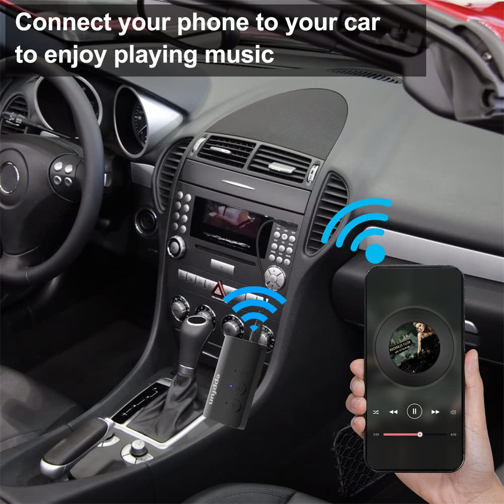 Bluetooth 5.2 Transmitter Receiver, Noise Cancelling 3.5mm AUX Bluetooth Car Adapter, Aptx Adaptive/HD Audio, Wireless HiFi Audio Receiver for Home Stereo/Headphones/TV/Car/Airplane