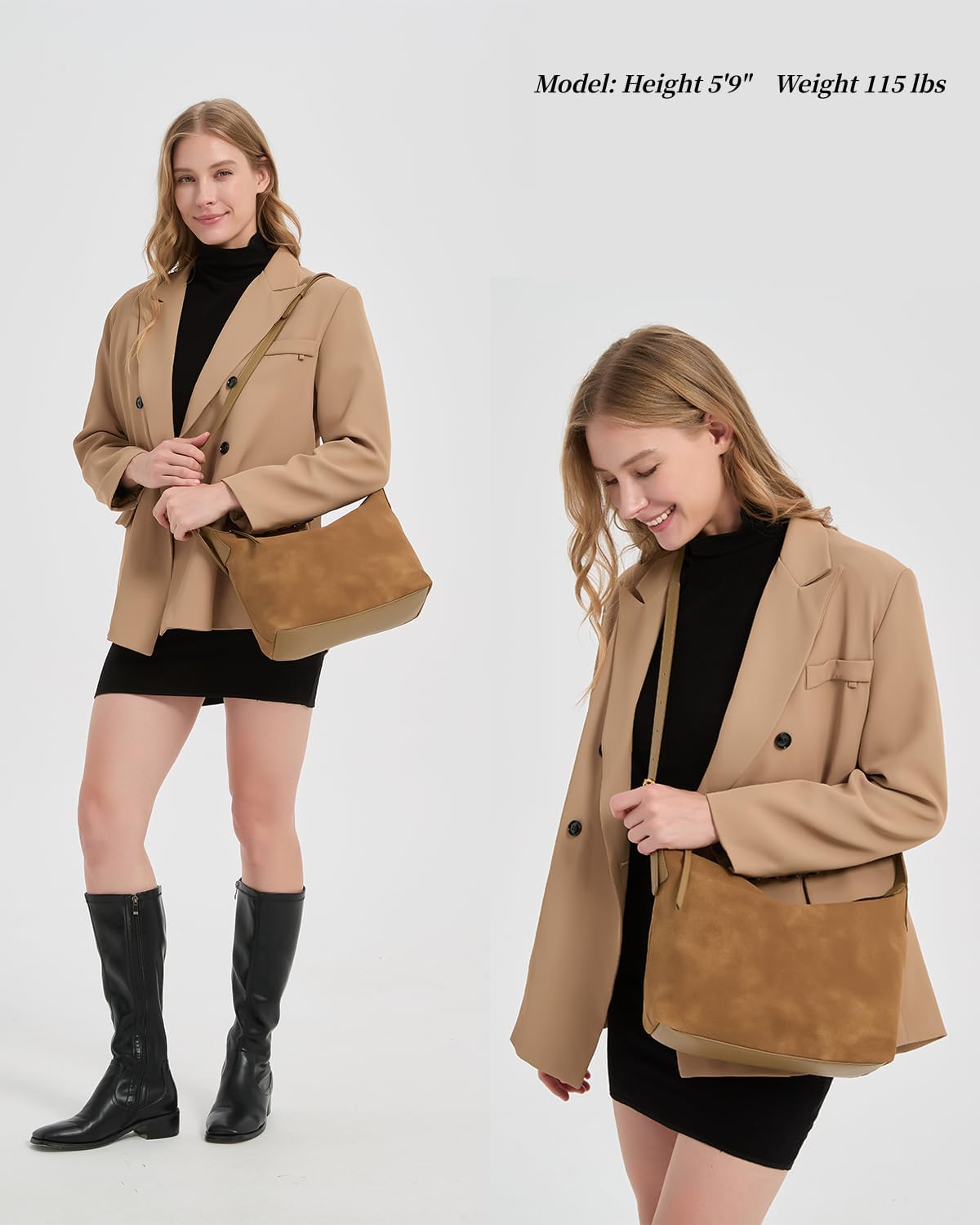 Medium Suede Hobo Bags for Women 10.6 Inch, Matte Faux Leather Shoulder Bag with Adjustable Strap, Slouchy Crossbody Purse - Image 8