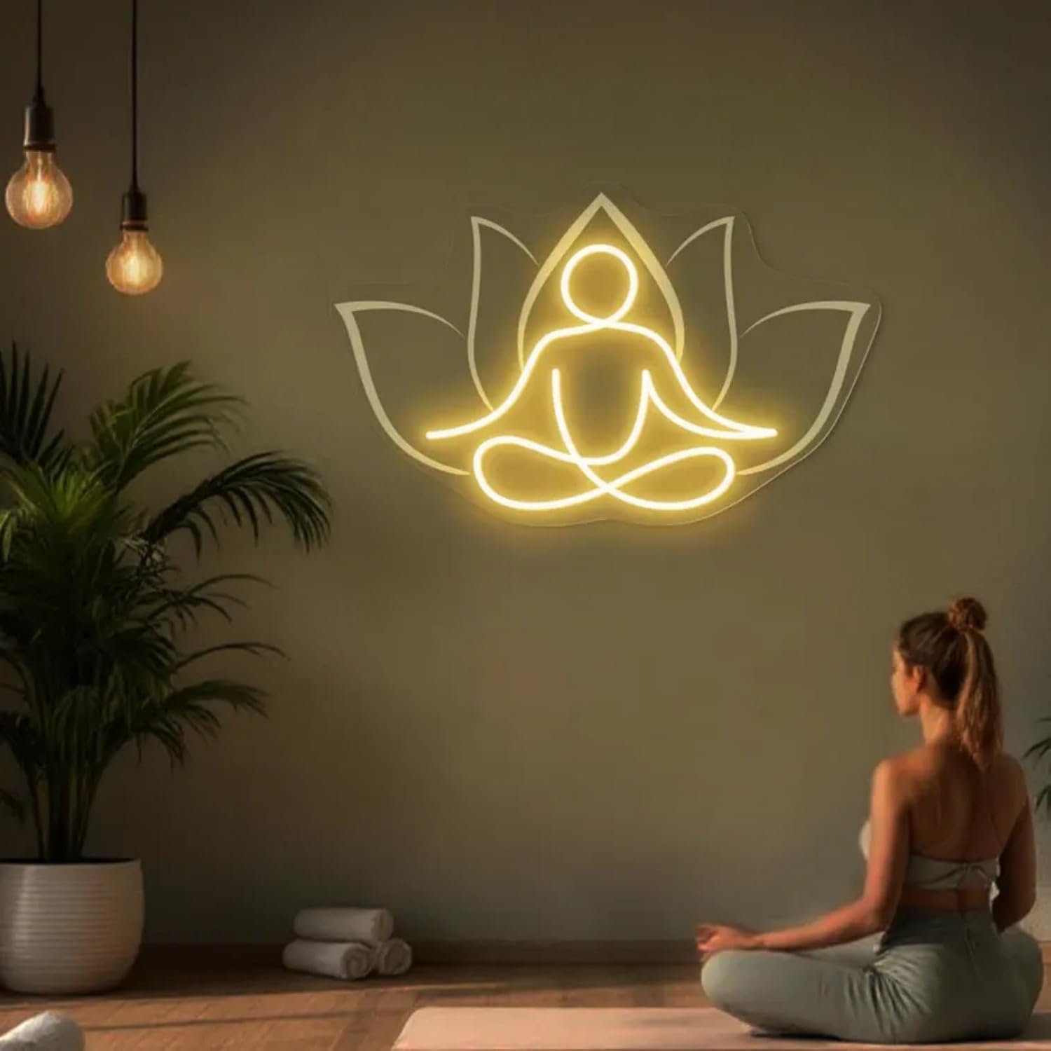 Namaste Flower Sign, Yoga LED Light, Lotus Neon Sign, Meditation Yoga Fitness Studio Decor, Meditation Art, Pilates Gift, Spa Decor For Wall, Gym Decoration, Home & Spiritual Space Office Shop