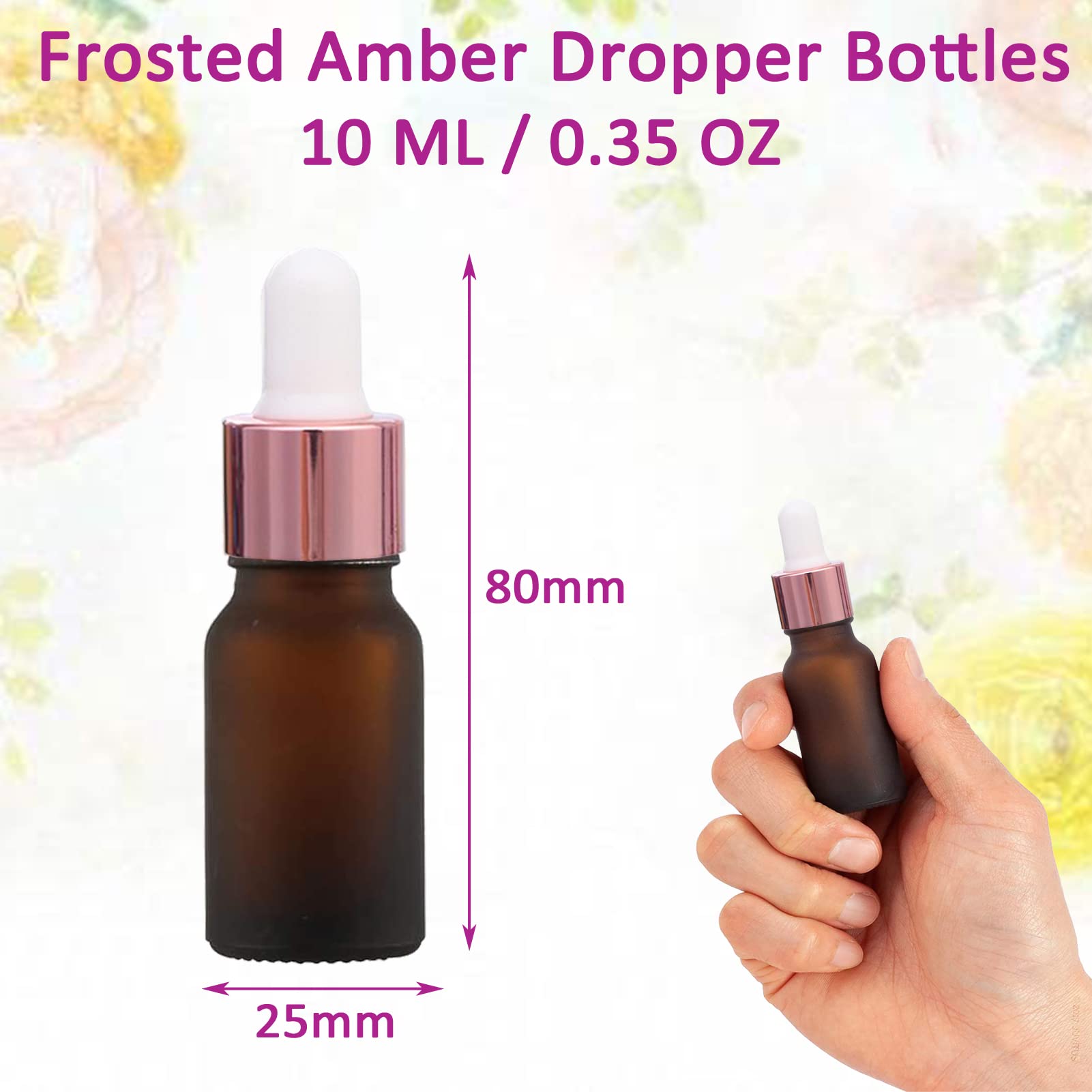 6 Flacons Verre 10ml Ambré Avec Compte-Gouttes - Bouchon Aluminium Doré - Pour Huiles Essentielles, Parfums