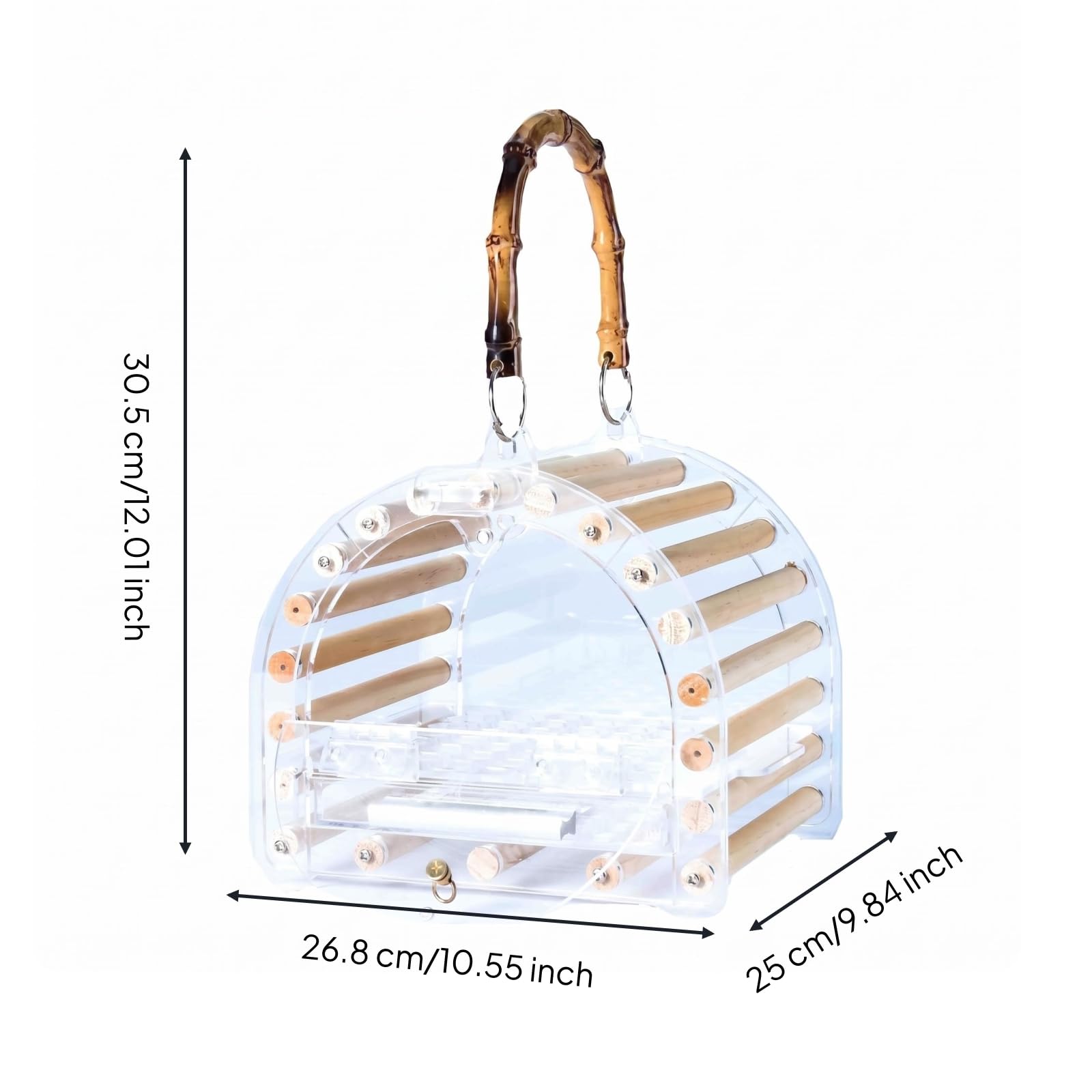 Gabbia per Uccelli Portatile Gabbia Trasparente Trasportino Voliera Contenitore con Struttura Solida in Acrilico E Legno, Mini, Gabbia Per Uccelli Da Trasporto - Mini