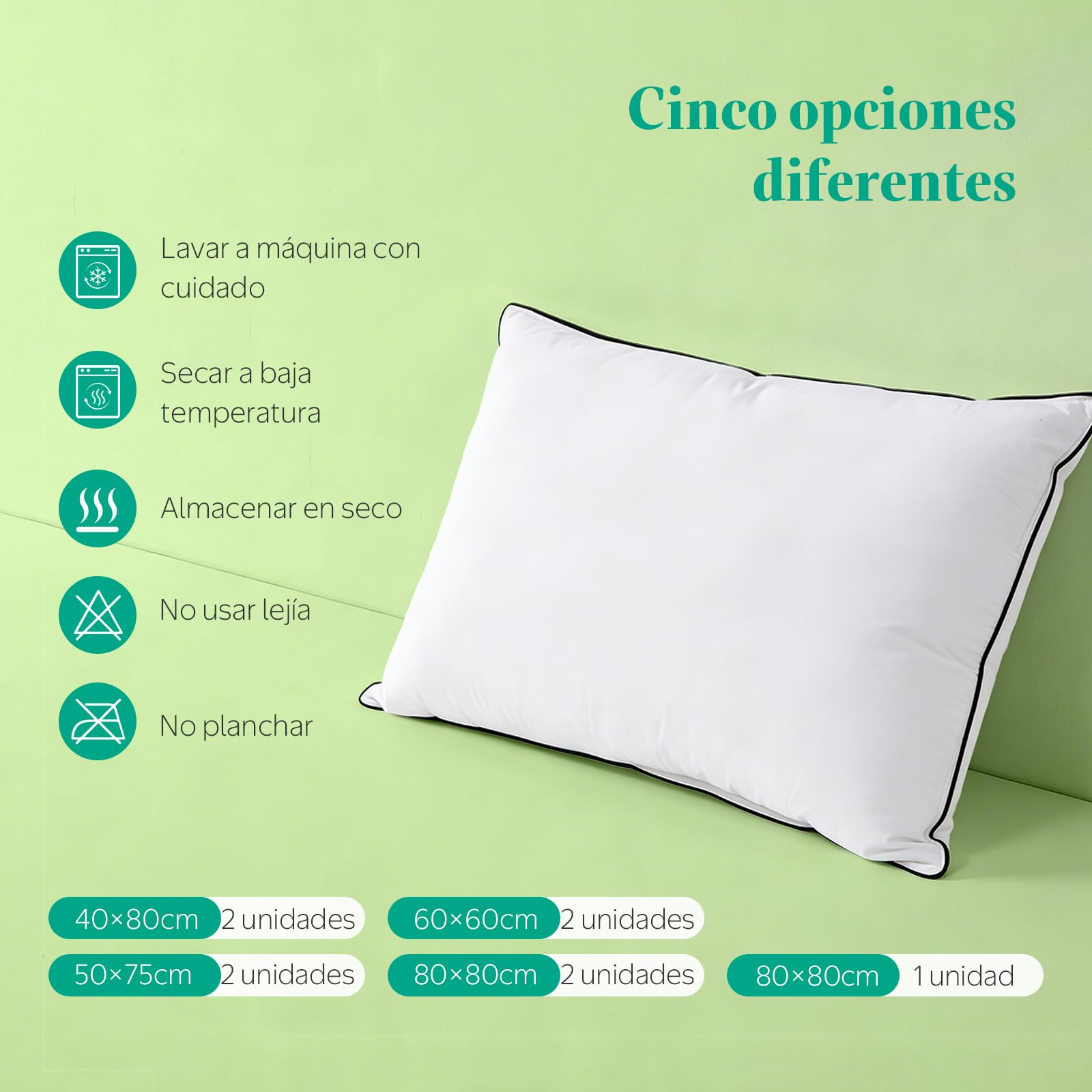 APSMILE - Almohada Plumas de Ganso 50x75 | Exterior: 90% Blanco Plumón | Interior: Mezcla de Plumas | Funda de Pillows: 100% Algodón Orgánico | Máximo Confort y Suaves| Pack de 2 Unidades
