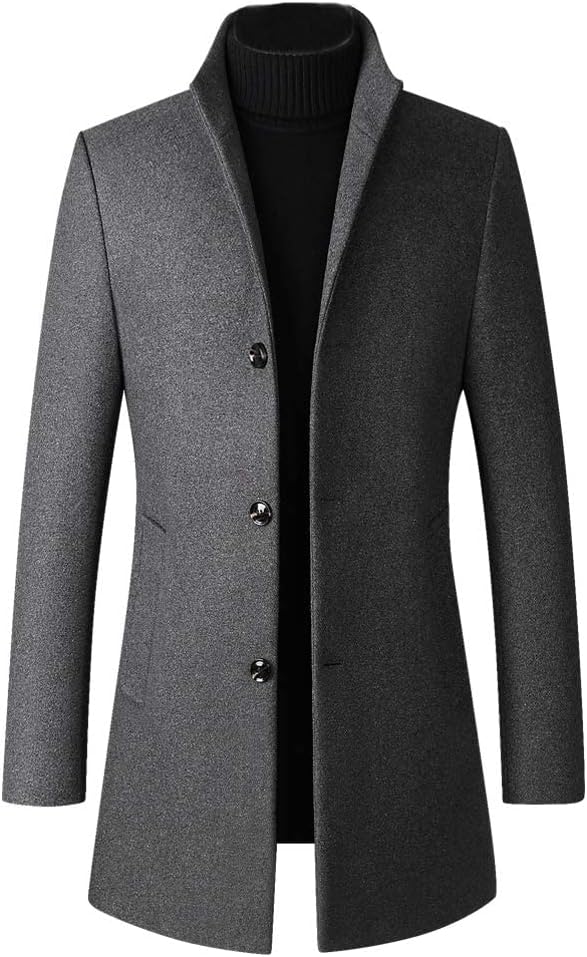 Lavnis Men's Winter Trench Coat Wool Blend Pea Coat Slim Fit Single Breasted Topcoat Business Dowm Jacket
