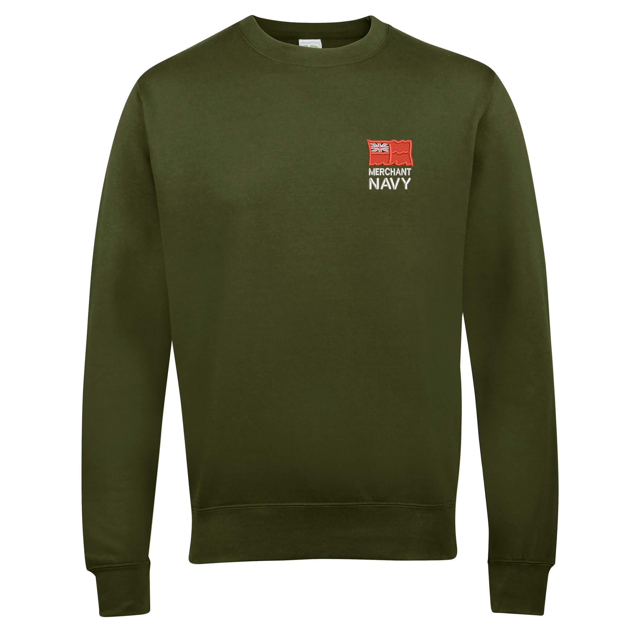 The Military Store Merchant Navy Embroidered Sweatshirt, Military Green, 2X Large