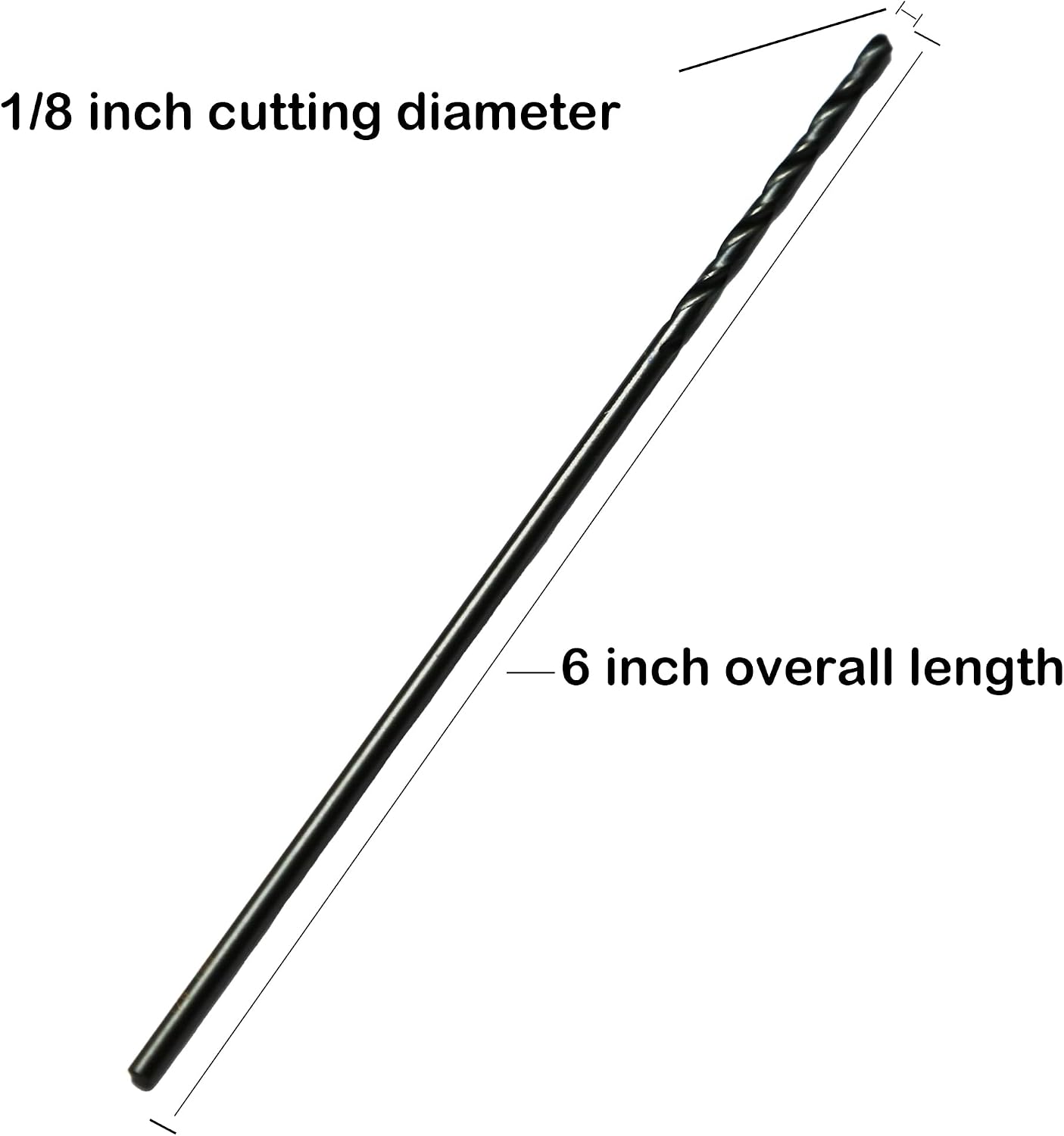TMAX 6 PC 1/8 Inch x 6 Inch Aircraft Extension Black Oxide Drill Bit, Premium M2 High Speed Steel, Extra Length, for Metal, Plastic, Wood