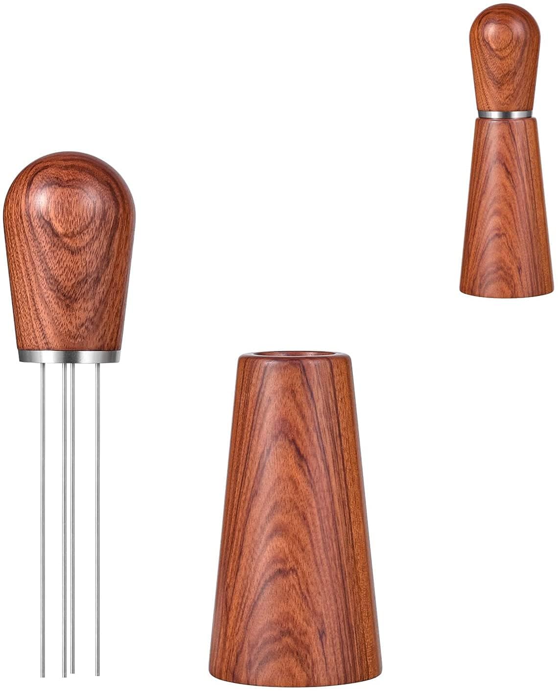 YNTT Espresso Coffee Stirrer, Coffee Stirring Tool for Espresso Distribution, Needle Coffee Distributor, Natural Wood Handle and Stand (Red Rosewood)