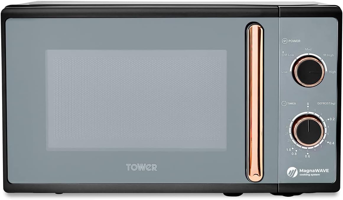 Tower T24038RG Cavaletto Manual Microwave with 5 Power Levels AND 35 Minute Timer, 800W, 20L, Black AND Rose Gold