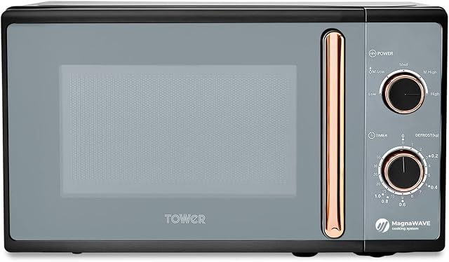 TOWER T24038RG Cavaletto Manual Microwave with 5 Power Levels & 35 Minute Timer, 800W, 20L, Black Rose Gold