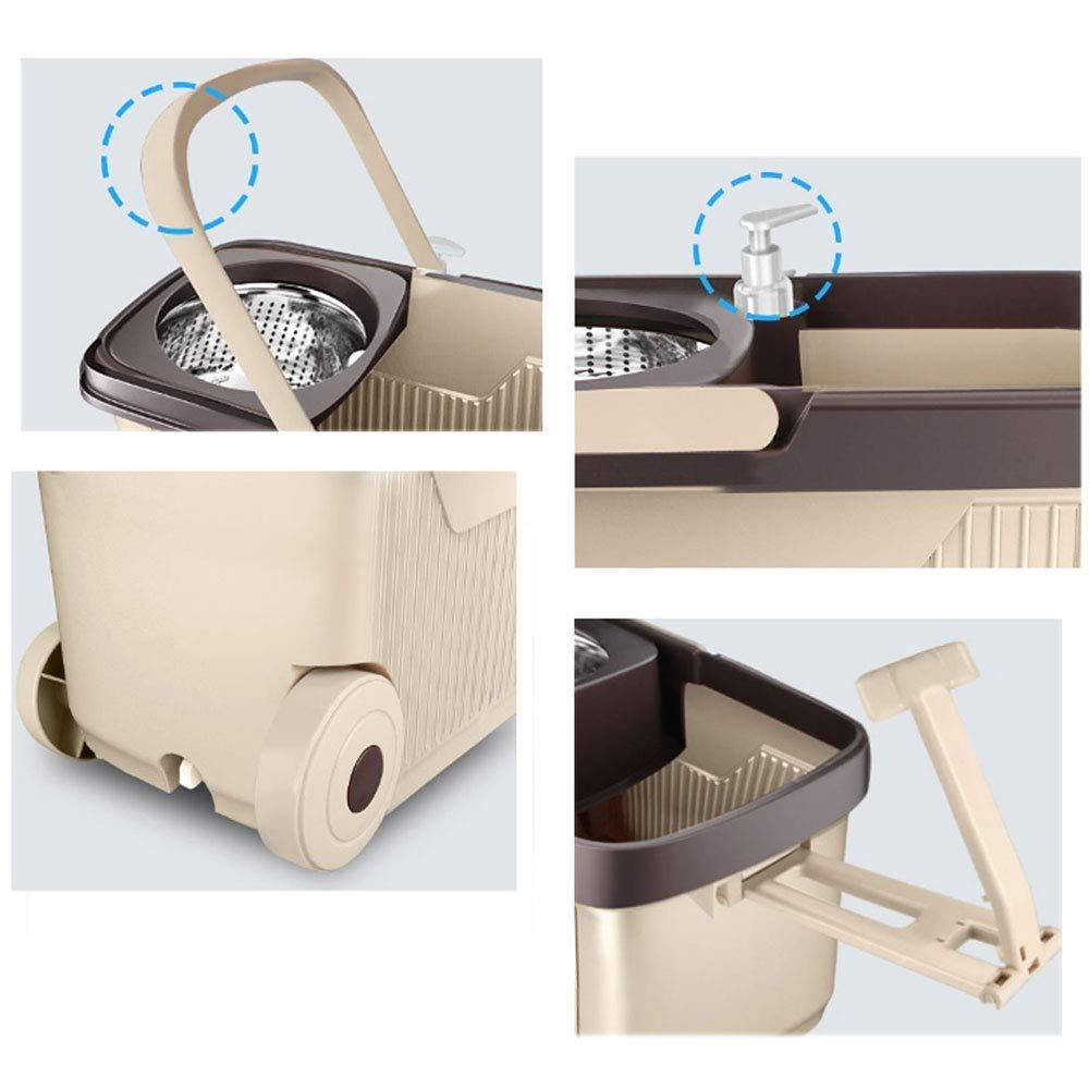 Fregona - Sistema de Cubo de fregona giratoria Fregona giratoria de Lujo de Acero Inoxidable con recambios de Cabezal de Repuesto de Microfibra
