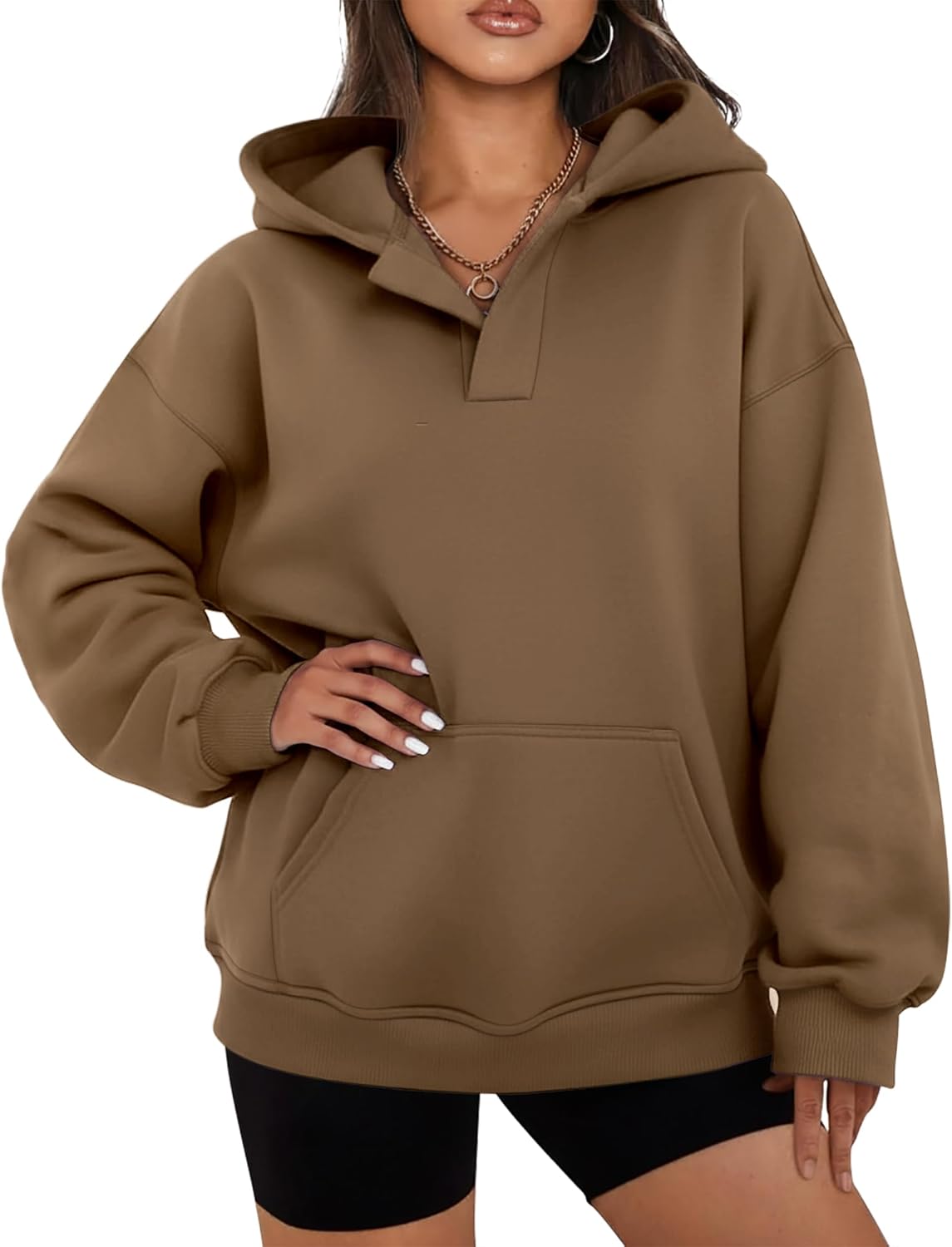 onlypuff Women Essential Hoodies Pullover Sweatshirt Long Sleeve Kangaroo Pocket Fleece Basic Sweater