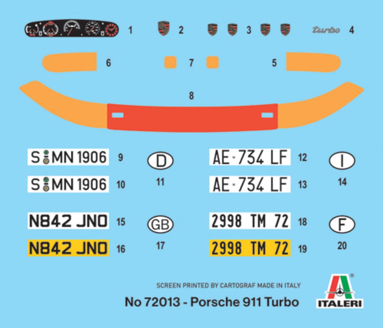 Italeri 72013 Complete Set Porsche 911 Turbo, scala 1:24, Plastic Model Kit/Modello in plastica da montare